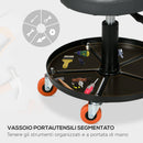 Sgabello da Officina con Ruote e Porta Attrezzi Ø40x25-48 cm Altezza Regolabile e Girevole Nero