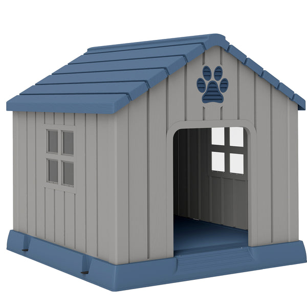 Casetta per Cani da Esterno 85x79x82 cm con Base Rialzata e Finestre in Plastica Grigio online