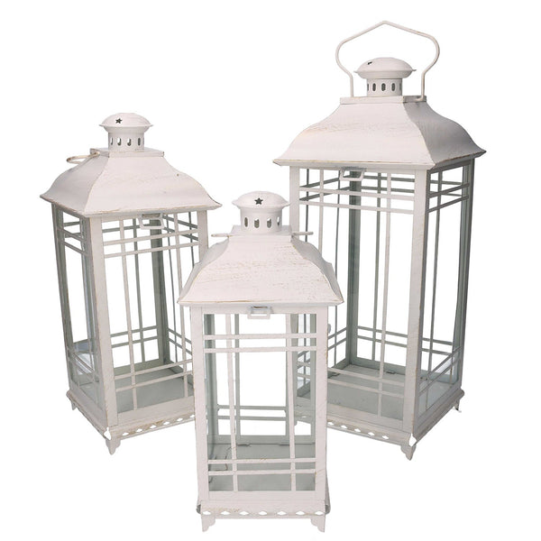 acquista Set mit 3 quadratischen Laternen aus cremefarbenem Metall