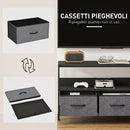 Mobile TV da 55" con Cassetti Pieghevoli in Tessuto e Mensola 120x29x56cm in Metallo e MDF Nero      