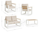Set 4 Pezzi Salotto da Giardino con Divano 2 Poltrone e Tavolino in Alluminio e Polywood Leandro Bianco e Beige