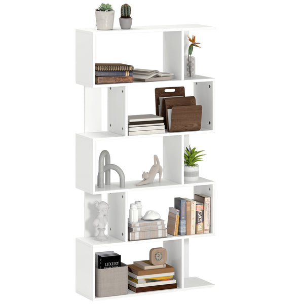 acquista Libreria Asimmetrica a S a 5 Livelli 80x24x159 cm in Legno Bianco
