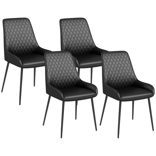 sconto Set 4 Sedie Trapuntate a Diamante 49x60x89 cm Imbottite in Pelle PU Nero