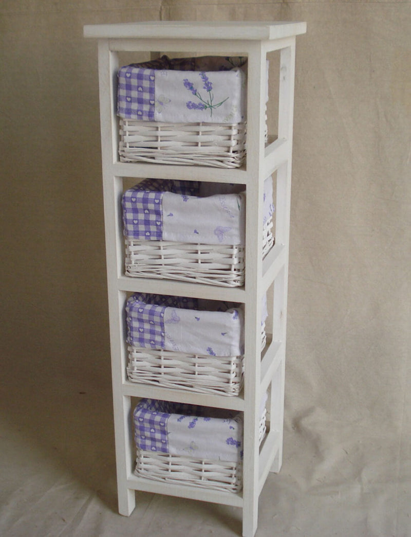 Cassettiera in Legno 4 Cassetti 25x25H76,5cm Lavanda