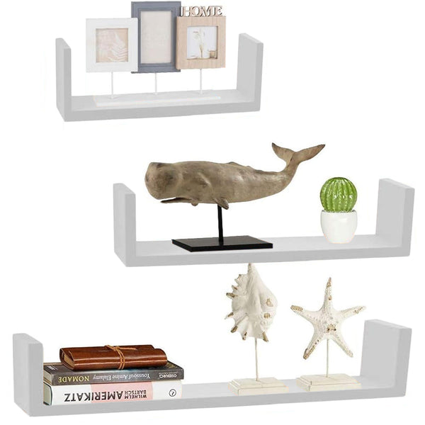 online Set 3 Mensole da Parete Moderne Design con Bordi Mensola Scaffale Bianco Perla