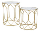 Tavolinetti da Caffé Oro Coppia Ø50x60-45x50 cm in Ferro e Vetro Oro