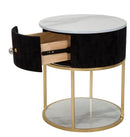 Comodino 1 Cassetto Ø42x48 cm in Metallo con Piano in Simil Marmo