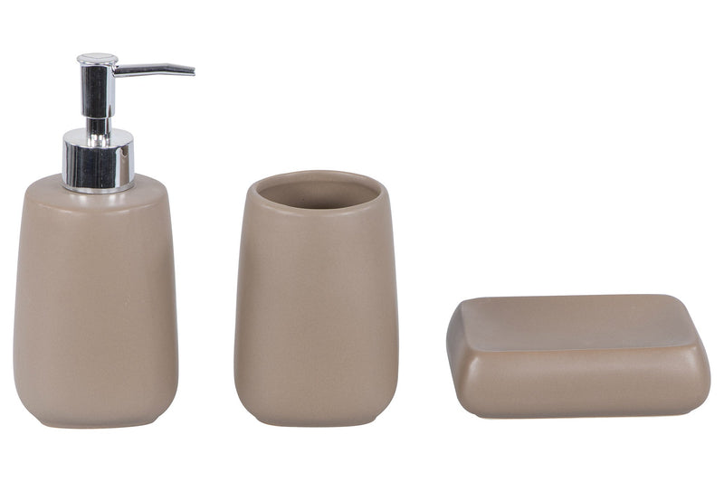 Set 3 Accessori da Bagno in Ceramica Caffè
