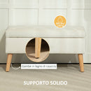 Cassapanca Pouf Contenitore Poggiapiedi 80x35x42 cm in Velluto Gambe in Legno di Caucciù Crema      