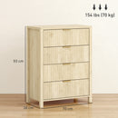Cassettiera con 4 Cassetti Design Canettato 70x38x93 cm Maniglie Dorate in MDF Color Legno 