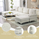 Divano 4 Posti Componibile Modulare 313x149x88 cm in Tessuto effetto Ciniglia Bianco Crema  