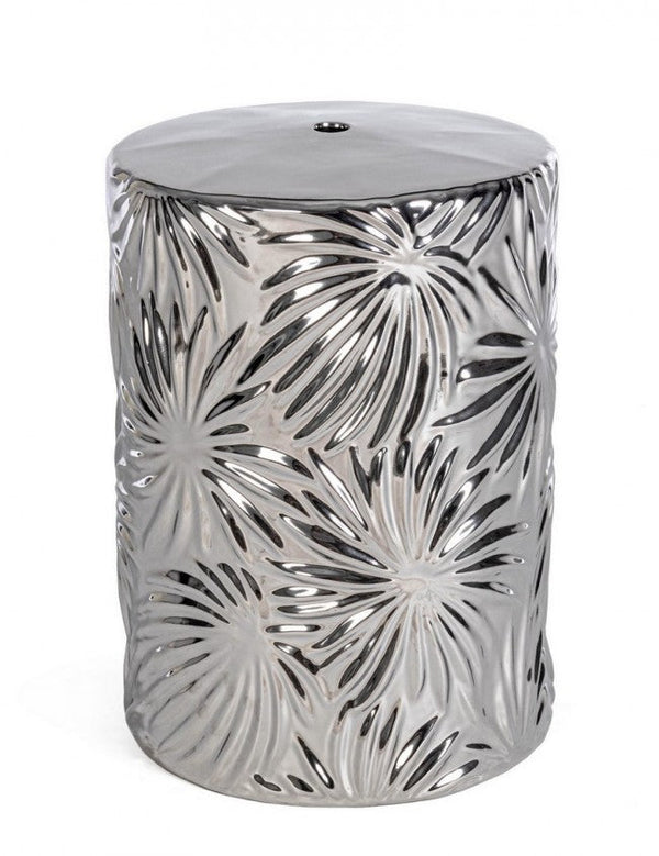 sconto Sfinge Leaf Silberner Keramikhocker