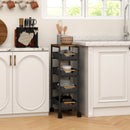 Carrello da Cucina a 5 Livelli 39,5x24x82 cm con 4 Cesti Estraibili in Metallo PP e Legno Nero e Rovere      