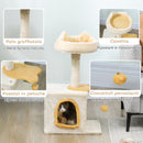 Albero Tiragraffi per Gatti con Cuccia 40x30x72cm in Sisal e Peluche Beige Giallo      