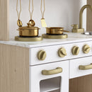 Cucina Giocattolo per Bambini 3-6 Anni 74x29x81 cm con Macchina del Caffè Girevole Fornelli Rubinetto e Orologio in MDF Bianco      
