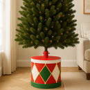 Base Albero di Natale Tamburo 32x31 cm Decoro Attacco Universale Rosso e Verde