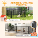 Box per Cani 164x164x80 cm a 8 Pannelli Modulabili con 9 Picchetti in Acciaio Nero      