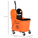 Carrello Pulizie Secchio 36L con Separatore Acqua e Strizzatore Rimovibile 54x41x91,5 cm  Arancione