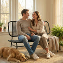 Divano da Esterno 117x67x80 cm Loveseat 2 Posti con Seduta e Schienale Intrecciato in Rattan PE e Acciaio Nero      