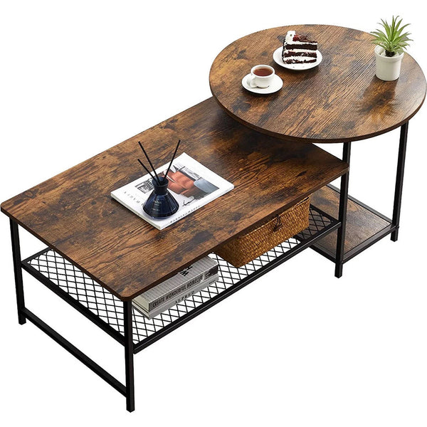 acquista Tavolino 2 in 1 Divisibile Design Industrial 4 Ripiani Tavolo Divano Basso Caffè