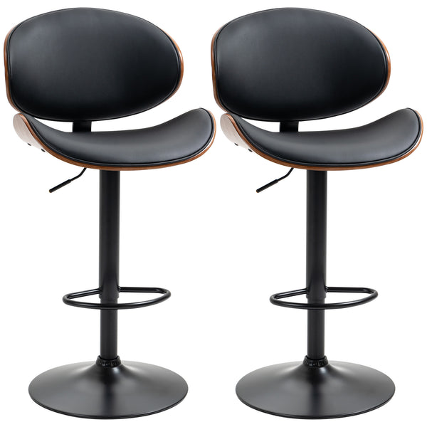 sconto Set 2 Sgabelli da Bar con Schienale 53x52x92-112 cm in Legno e Finta Pelle Nero