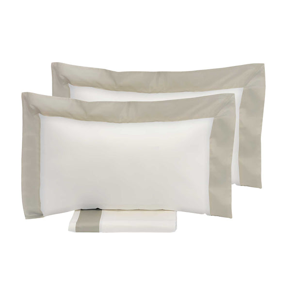 Doppelter Bettbezug mit Tasche und Kissenbezügen Kanten in Satin Garrini Eveline Elfenbein / Sand prezzo