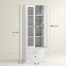 Credenza Cucina 59x30x164 cm Ante in Vetro e 2 Cassetti Bianco  