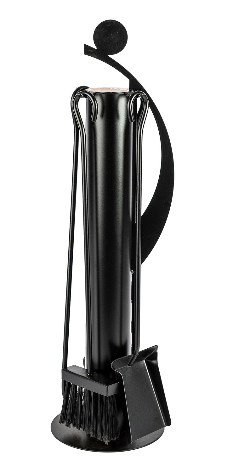 Trespolo per Attrezzi Camino Tubolare ed Elementi Decorativi con Paletta Scopino Attizzino e Pinza 18x18x63 cm in Ferro Verniciato