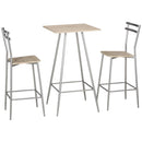 Set Bar Tavolino Alto e 2 Sgabelli da Giardino in Acciaio e Legno Quercia