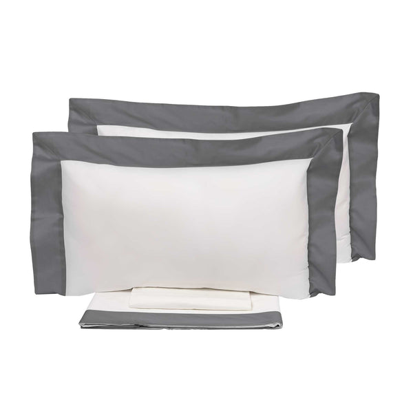 Bettlaken und Kissenbezüge mit Kanten in Satin Garrini Eveline Elfenbein/Grau, verschiedene Größen prezzo