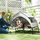 Brandina per Cani Rialzata 122x92x94 cm con Copertura a 3 Lati Rimovibile Tessuto Grigio Chiaro e Nero   