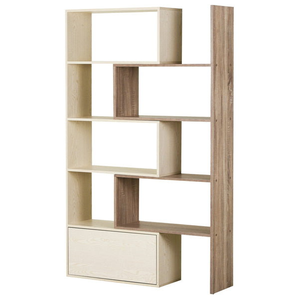online Bücherregal Bücherregal mit platzsparenden Ablagen für Wohnzimmer in Holz 141x29x176 cm Weißeiche