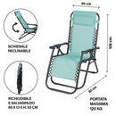 Sedia Sdraio Reclinabile e Richiudibile Rio 65x90x108 cm con Poggiatesta in Poliestere con Struttura in Acciaio Acquamarina      