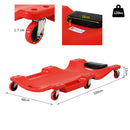 Carrello da Meccanico 100x48x12 cm con Poggiatesta Imbottito e 2 Vassoi Laterali in Plastica Rosso 