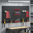 Set 3 Pannelli Porta Attrezzi da Parete 60x40x2 cm con 9 Supporti e 16 Ganci in Acciaio Nero e Rosso      