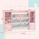 Scaffale Portagiochi per Bambini 140x30x90 cm con 8 Contenitori Rimovibili e Armadietti in MDF Rosa      