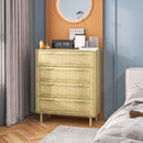 Cassettiera 4 Cassetti Stile Boho 90x45x108,5 cm in Legno e Rattan Rovere 