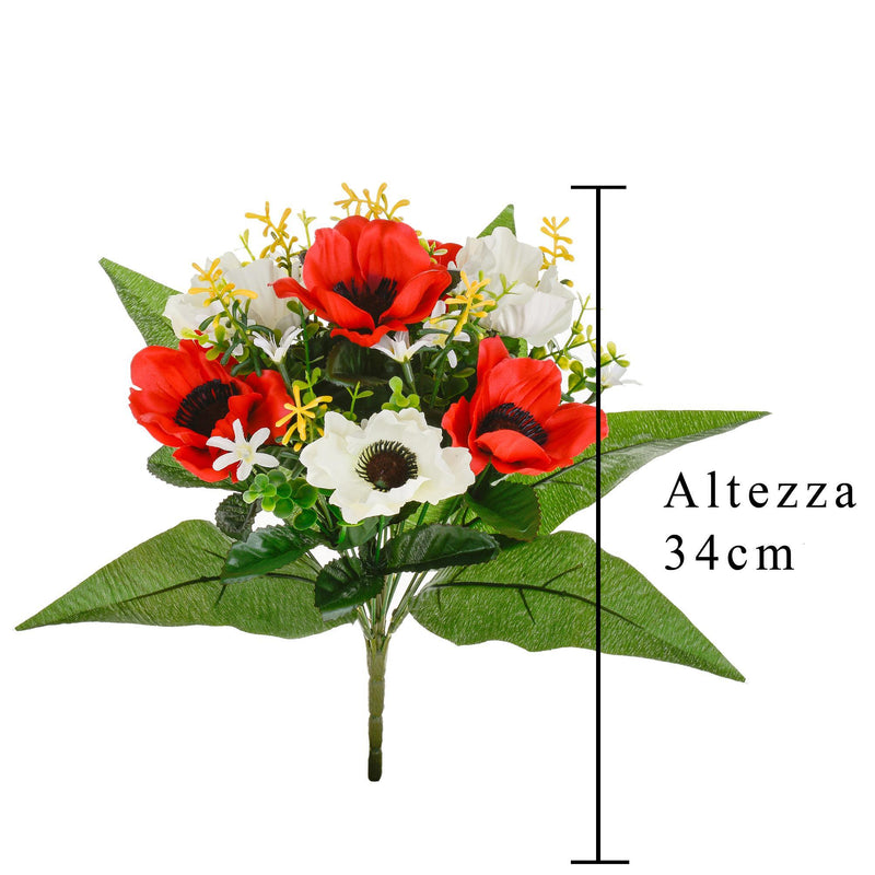 Set 4 Bouquet Artificiali di Anemoni Altezza 34 cm Rosso
