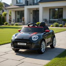 Macchina Elettrica per Bambini Licenza Ufficiale Mini Cooper S Cabrio 12V Sedili in Pelle e Telecomando Nero