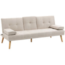 Divano Letto 3 Posti 181x77x78 cm in Tessuto Effetto Lino Beige