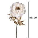Set 6 Peonia con Foglie Dorate H63 cm Crema