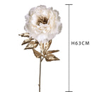 Set 6 Peonia con Foglie Dorate H63 cm Crema