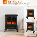Camino Elettrico da Terra 900-1800W Vista su Tre Lati Fiamma 3D e Termostato Regolabile Nero      