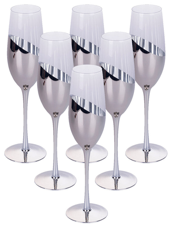 acquista Set mit 6 Chic Flûte Champagnergläsern in Villa d'Este Home Tivoli Transparentes und silbernes Glas