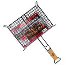 Griglia Doppia per Barbecue 27x37 cm con Piedini Rivestimento Antiaderente e Manico in Legno      