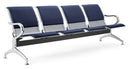 Panca per Sala Attesa 4 Posti da Ufficio con Cuscino in Acciaio e Similpelle Argento/Blu Navy