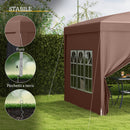 Gazebo da Giardino 3x3 m Pieghevole con 4 Pannelli Laterali in Acciaio e Tessuto Oxford Caffè   