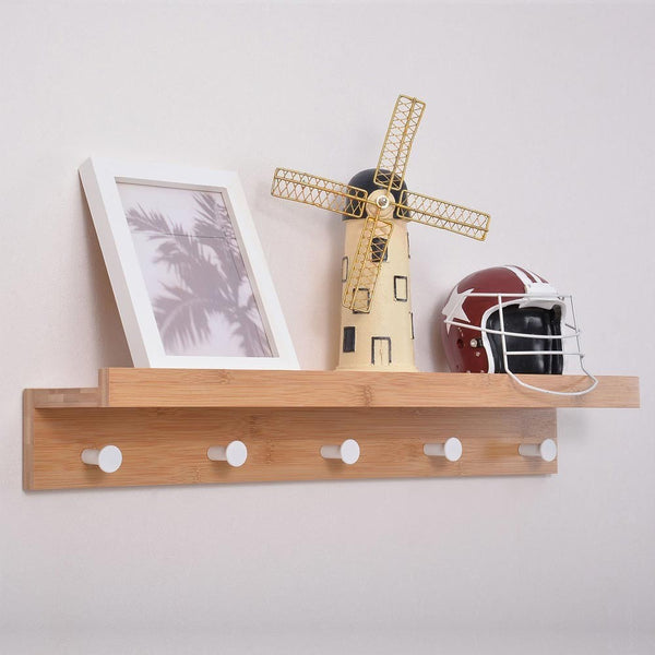 Wandregal mit 5 Haken 61x12x10 cm Handtuchhalter aus Bambusholz online