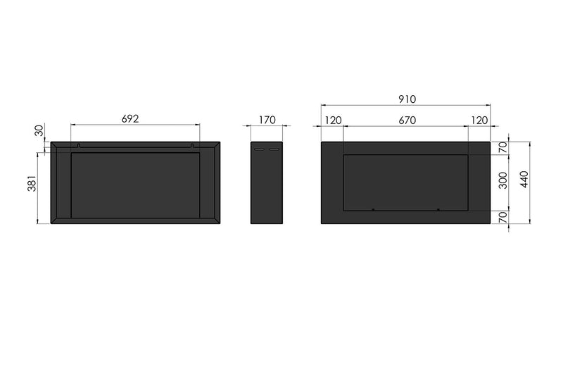 Camino a Bioetanolo da Parete 91x44 cm  Blackbox 910 Nero