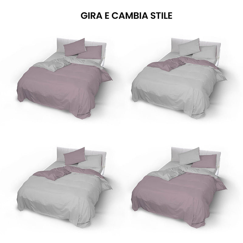 Copripiumino con Sacco e Federe Doubleface Rosa Antico\/Grigio Chiaro